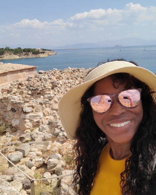 Ancient ruins overlooking the coast in Greece